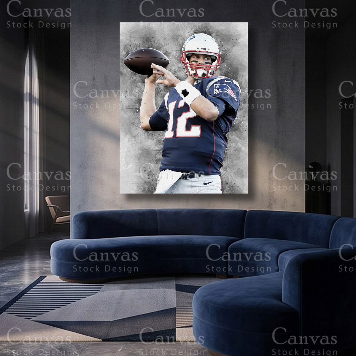 Tom Brady Football Canvas Wall Art