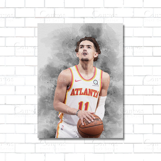Trae Young NBA basketball canvas wall art – poster print for sports room, man cave, and home decor