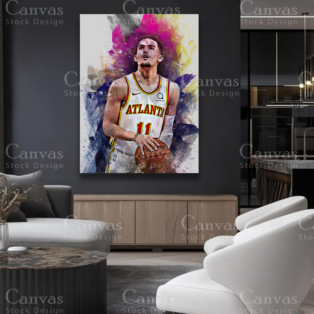 Trae Young canvas art with black floating frame