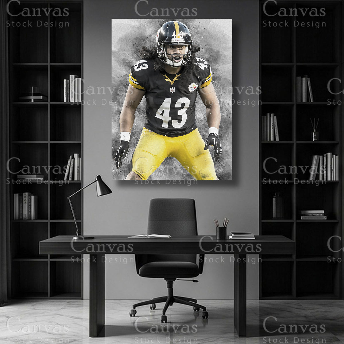 Troy Polamalu Football Wall Art on Premium Canvas