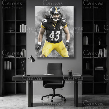 Troy Polamalu Football Wall Art on Premium Canvas