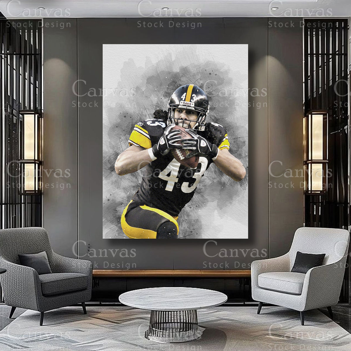 Troy Polamalu Athlete Wall Art on Premium Canvas