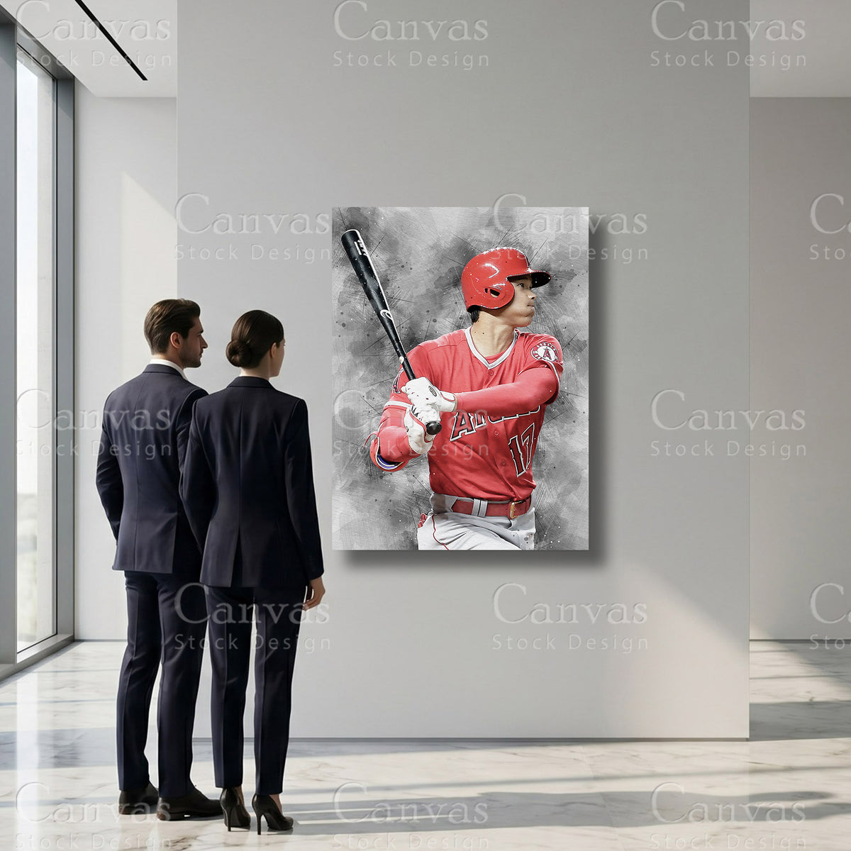 Two way baseball player inspired canvas artwork featuring Shohei Ohtani