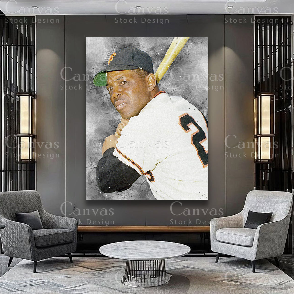 Willie Mays baseball wall artwork on premium canvas