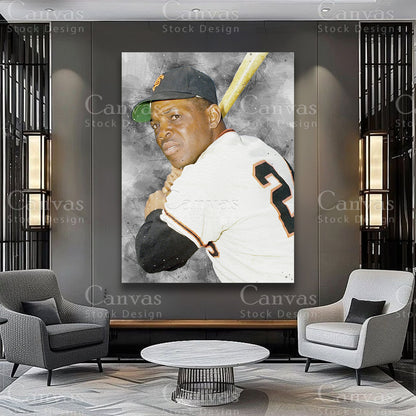 Willie Mays baseball wall artwork on premium canvas