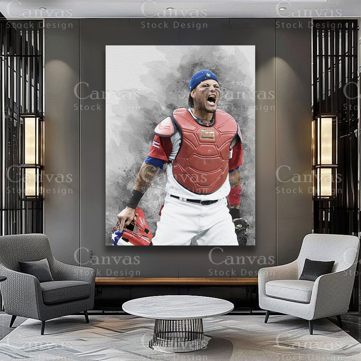 Yadier Molina baseball wall artwork on premium canvas