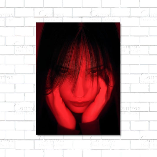 Anime girl in glowing red neon light – futuristic cyberpunk canvas wall art for anime and gaming decor