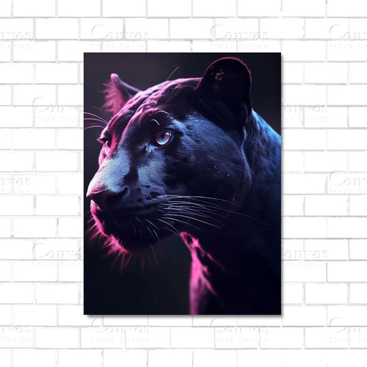 Black panther illuminated by pink light – neon jungle canvas wall art for modern glam decor