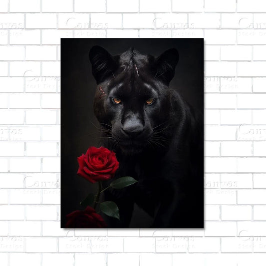 Black panther with battle scars – jungle warrior canvas wall art representing strength and resilience

