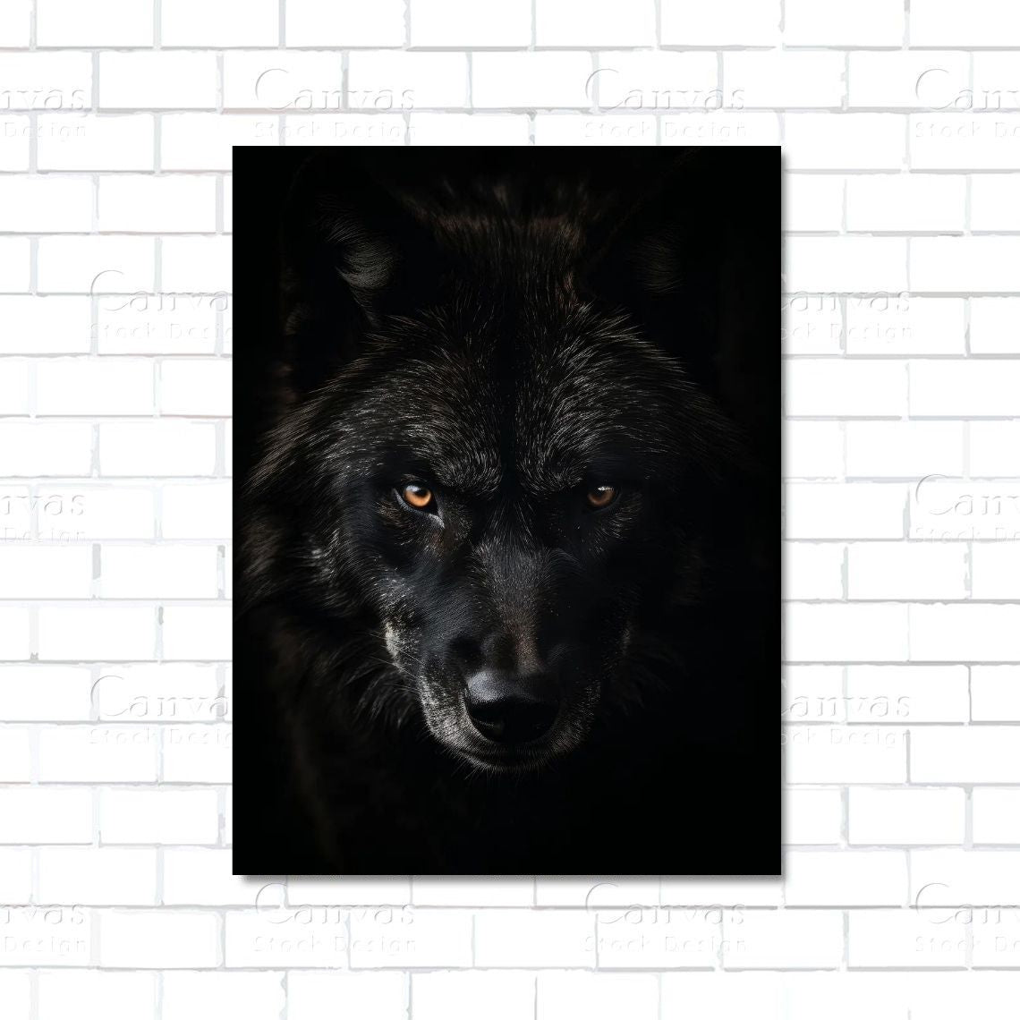 Black wolf with intense stare – powerful animal canvas wall art for strength-themed interiors