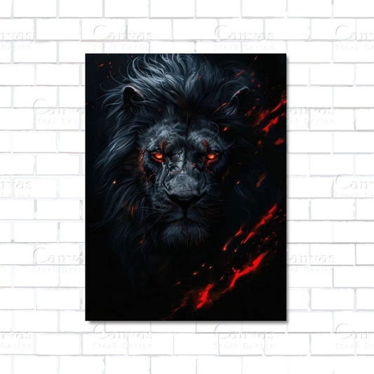 Dark black lion king artwork – bold canvas wall art symbolizing evil royalty and jungle power