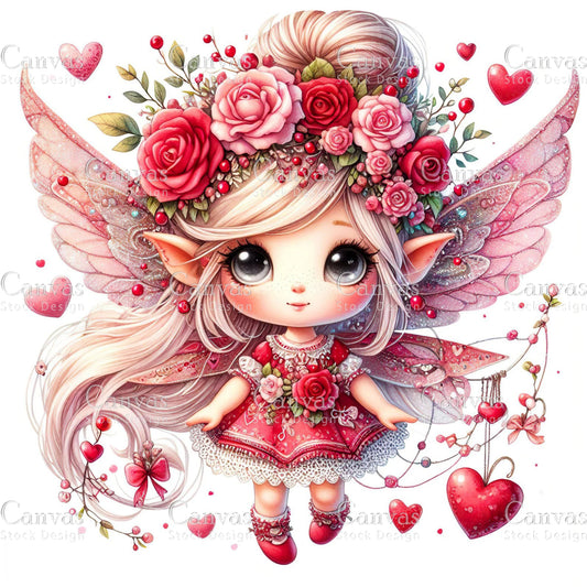 Watercolor Valentines fairy clipart, Spring clipart, Fairy printables, Fantasy clipart, Valentines crafts, Valentines clipart