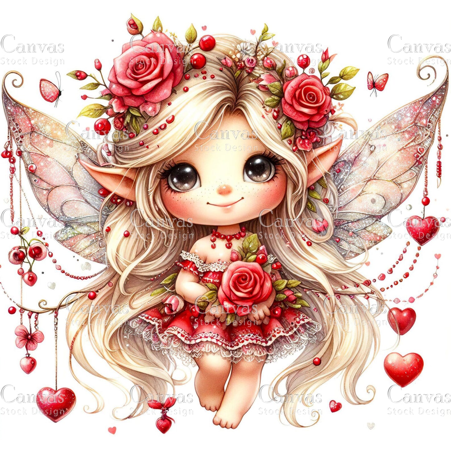 Watercolor Valentines fairy clipart, Spring clipart, Fairy printables, Fantasy clipart, Valentines crafts, Valentines clipart