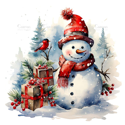 Snowman, Watercolour Christmas clipart, Watercolor print, Winter clipart, Snowman clipart, Digital paper