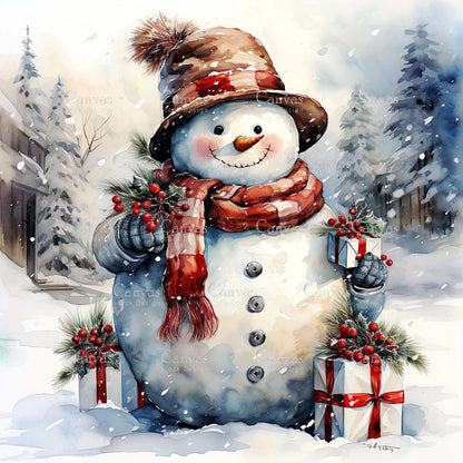 Snowman, Watercolour Christmas clipart, Watercolor print, Winter clipart, Snowman clipart, Digital paper