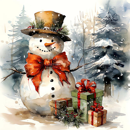 Snowman, Watercolour Christmas clipart, Watercolor print, Winter clipart, Snowman clipart, Digital paper