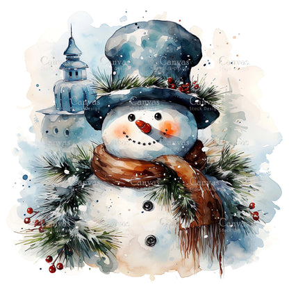 Snowman, Watercolour Christmas clipart, Watercolor print, Winter clipart, Snowman clipart, Digital paper