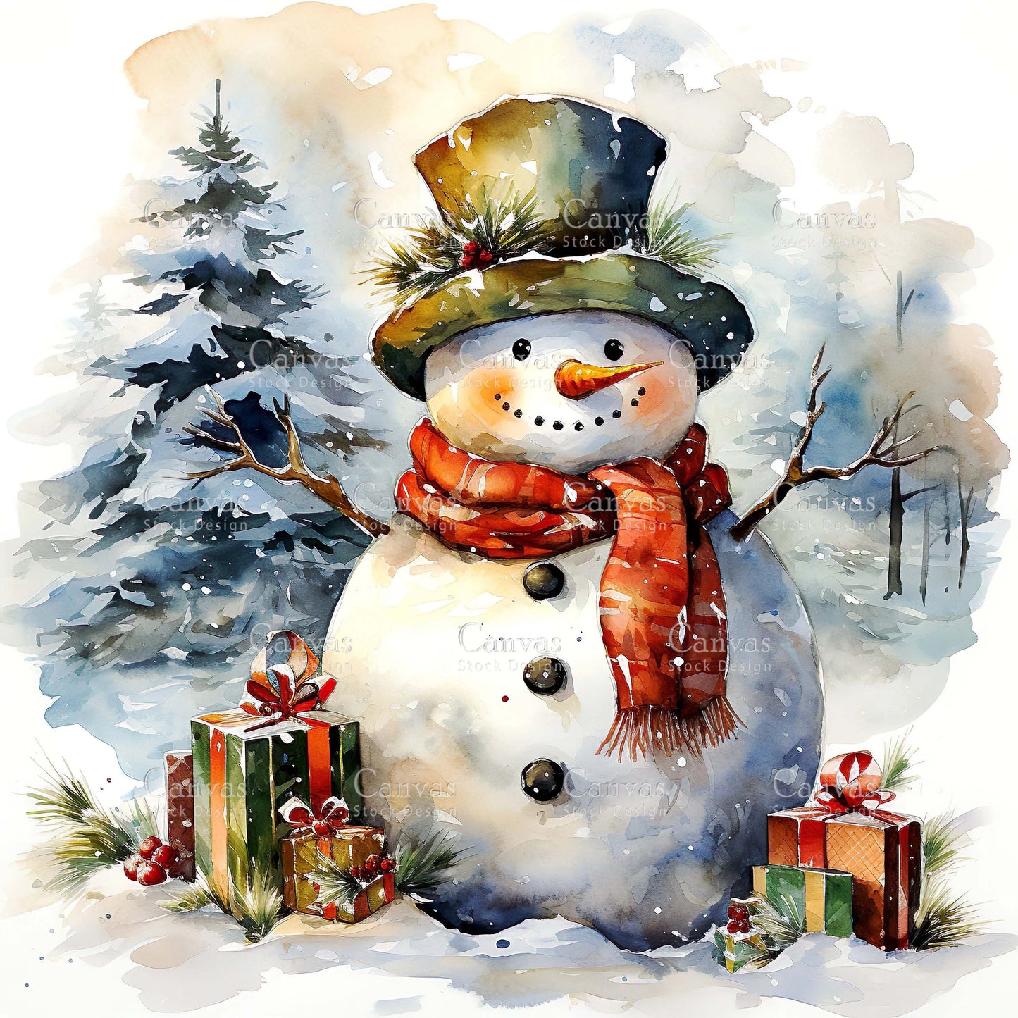 Snowman, Watercolour Christmas clipart, Watercolor print, Winter clipart, Snowman clipart, Digital paper