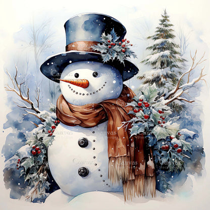 Snowman, Watercolour Christmas clipart, Watercolor print, Winter clipart, Snowman clipart, Digital paper