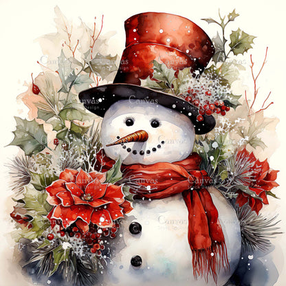 Snowman, Watercolour Christmas clipart, Watercolor print, Winter clipart, Snowman clipart, Digital paper