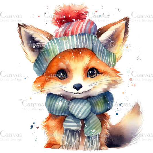 Christmas fox, Watercolor animals, Watercolour Christmas clipart, Woodland animals, Winter clipart, Watercolor print