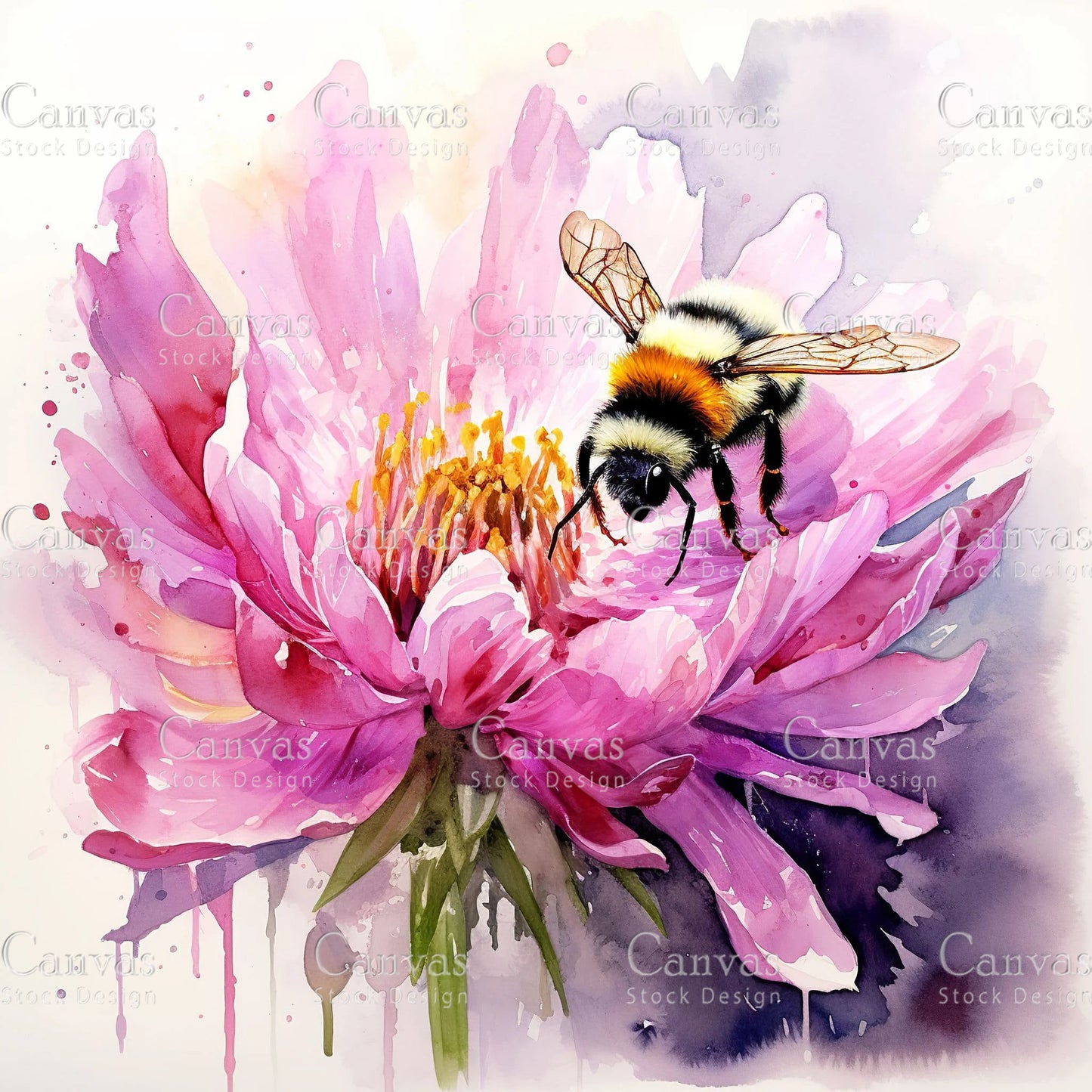 Watercolour Bumble Bee, Spring Clipart, Summer Clipart, Animal Clipart, Watercolor Flowers, Floral Clipart, Flower Clipart