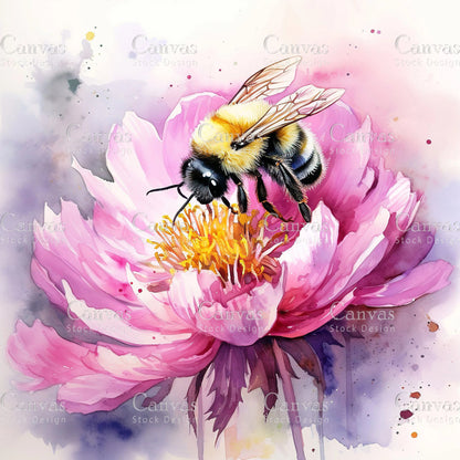 Watercolour Bumble Bee, Spring Clipart, Summer Clipart, Animal Clipart, Watercolor Flowers, Floral Clipart, Flower Clipart