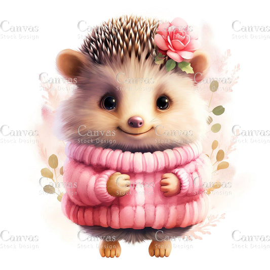 Watercolor hedgehog clipart, Spring clipart, Animal clipart, Valentines clipart, Woodland animal clipart, Valentine printable