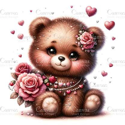 Watercolor teddy bear clipart, Spring clipart, Valentines clipart, Woodland animal clipart, Valentine printable, Valentines crafts