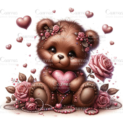 Watercolor teddy bear clipart, Spring clipart, Valentines clipart, Woodland animal clipart, Valentine printable, Valentines crafts