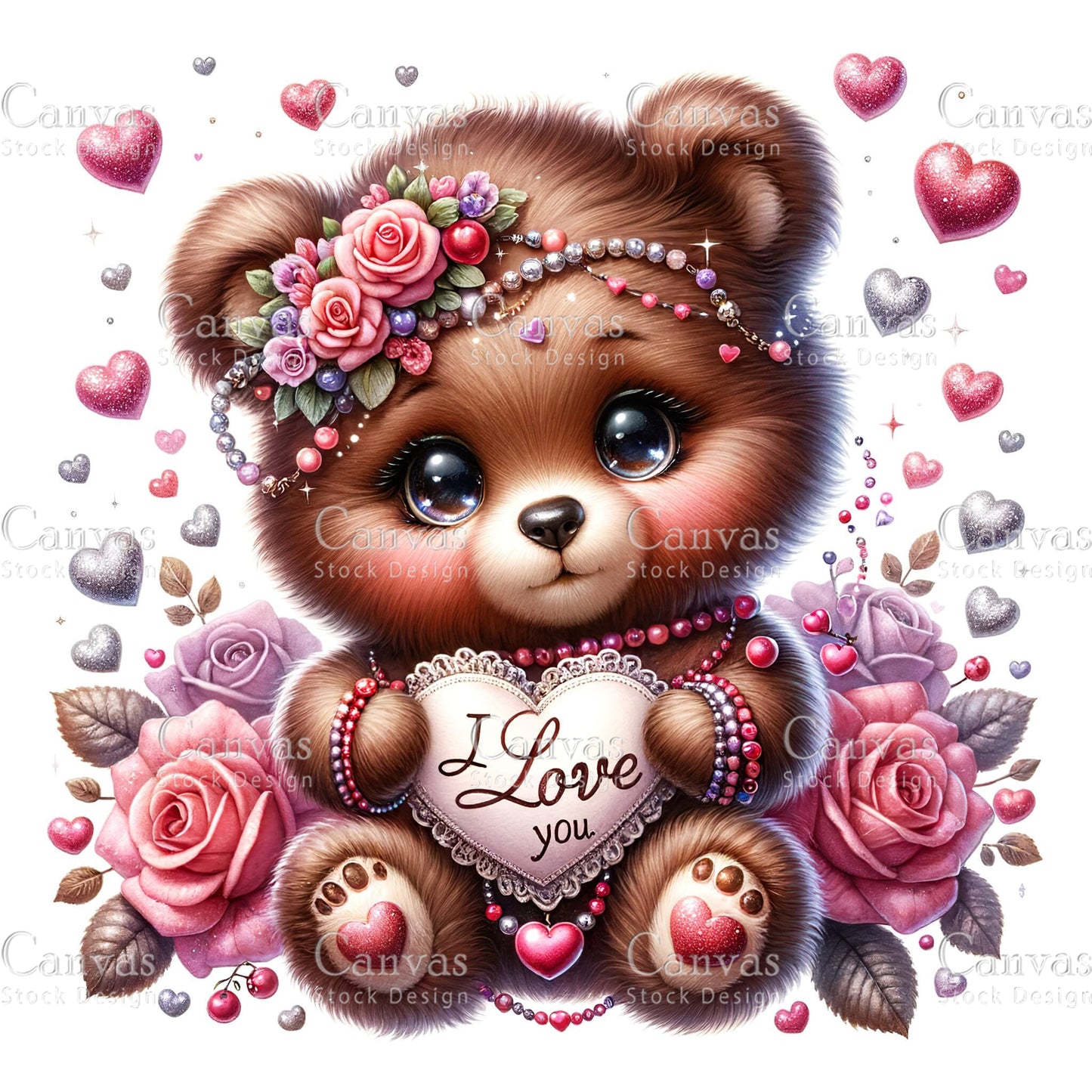 Watercolor teddy bear clipart, Spring clipart, Valentines clipart, Woodland animal clipart, Valentine printable, Valentines crafts