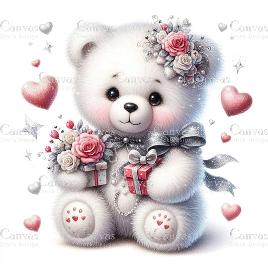 Watercolor teddy bear clipart, Polar bear clipart, Spring clipart, Valentines clipart, Valentine printable, Valentines crafts