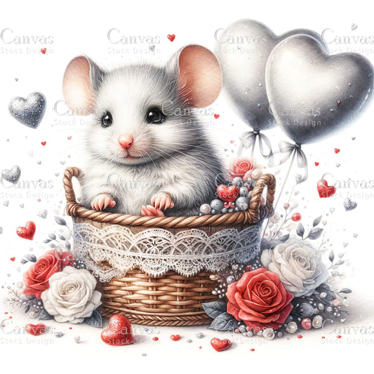 Watercolor animal valentines clipart, Cute mouse clipart, Spring clipart, Valentines clipart, Woodland animal, Valentine printable