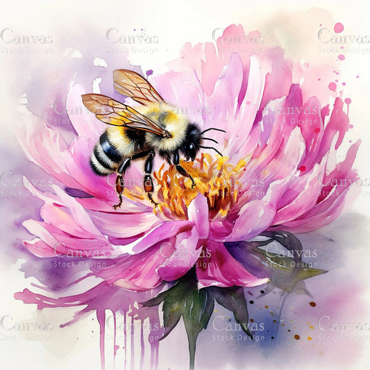 Watercolour Bumble Bee, Spring Clipart, Summer Clipart, Animal Clipart, Watercolor Flowers, Floral Clipart, Flower Clipart