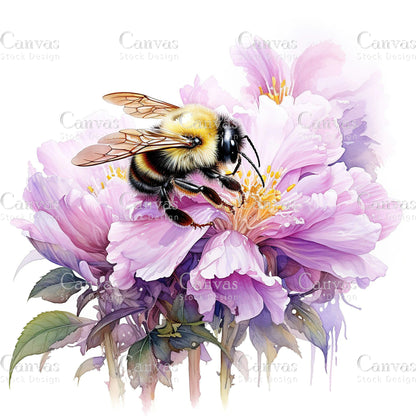 Watercolour Bumble Bee, Spring Clipart, Summer Clipart, Animal Clipart, Watercolor Flowers, Floral Clipart, Flower Clipart