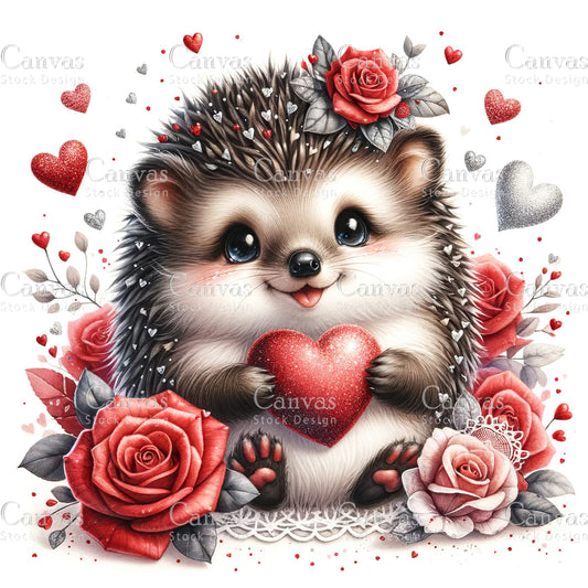 Watercolor animal valentines clipart, Cute hedgehog clipart, Spring clipart, Valentines clipart, Woodland animal, Valentine printable