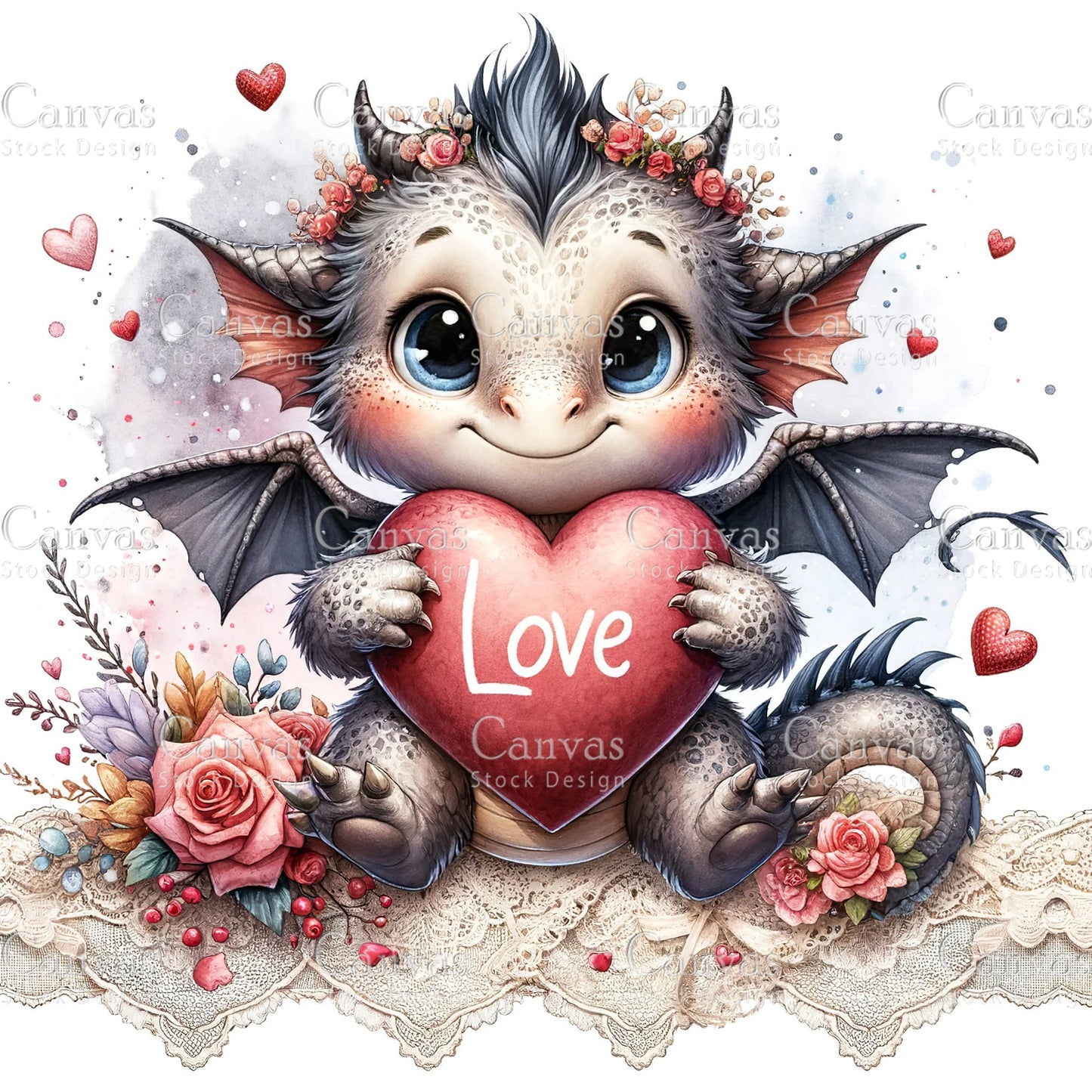 Watercolor animal valentines clipart, Cute dragon clipart, Spring clipart, Valentines clipart, Woodland animal, Valentine printable