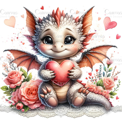 Watercolor animal valentines clipart, Cute dragon clipart, Spring clipart, Valentines clipart, Woodland animal, Valentine printable