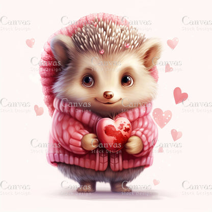 Watercolor hedgehog clipart, Spring clipart, Animal clipart, Valentines clipart, Woodland animal clipart, Valentine printable