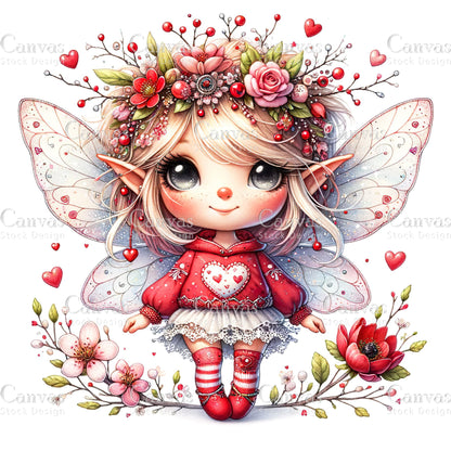 Watercolor Valentines fairy clipart, Spring clipart, Fairy printables, Fantasy clipart, Valentines crafts, Valentines clipart