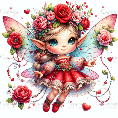 Watercolor Valentines fairy clipart, Spring clipart, Fairy printables, Fantasy clipart, Valentines crafts, Valentines clipart