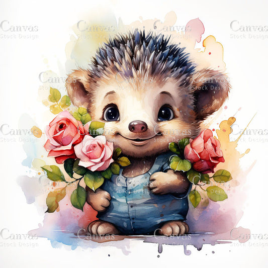 Watercolor animal valentines clipart, Cute hedgehog clipart, Spring clipart, Valentines clipart, Woodland animal, Valentine printable