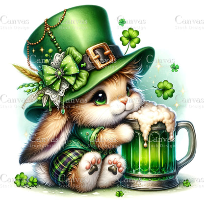 Watercolor St. Patrick's Day bunny , Watercolor animal, Woodland animal, St. Patrick's Day printable, St. Patrick's Day crafts