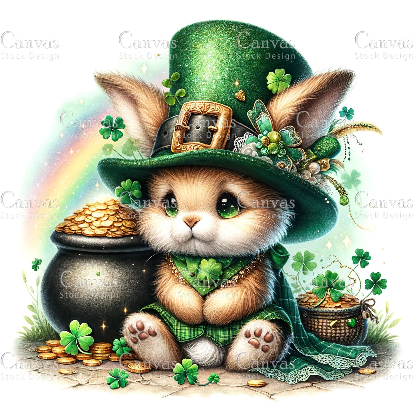 Watercolor St. Patrick's Day bunny , Watercolor animal, Woodland animal, St. Patrick's Day printable, St. Patrick's Day crafts