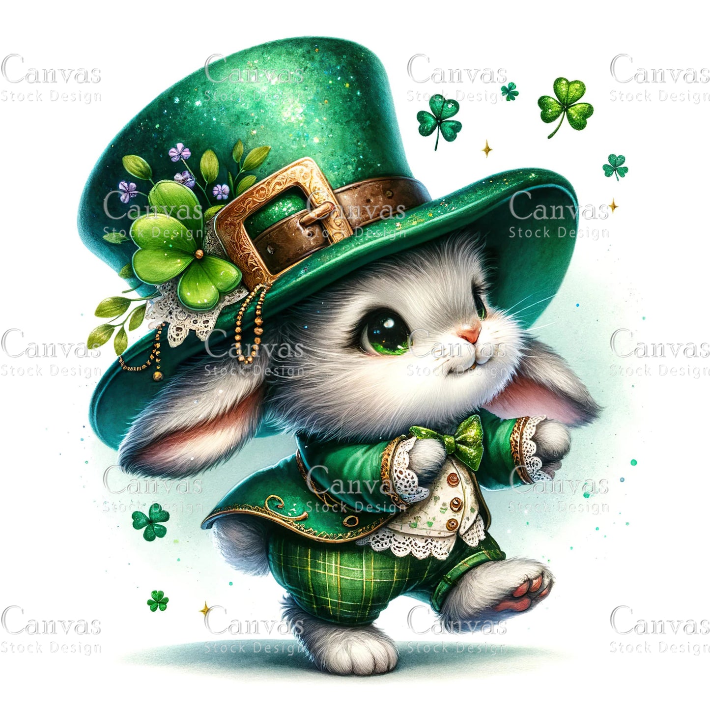 Watercolor St. Patrick's Day bunny , Watercolor animal, Woodland animal, St. Patrick's Day printable, St. Patrick's Day crafts