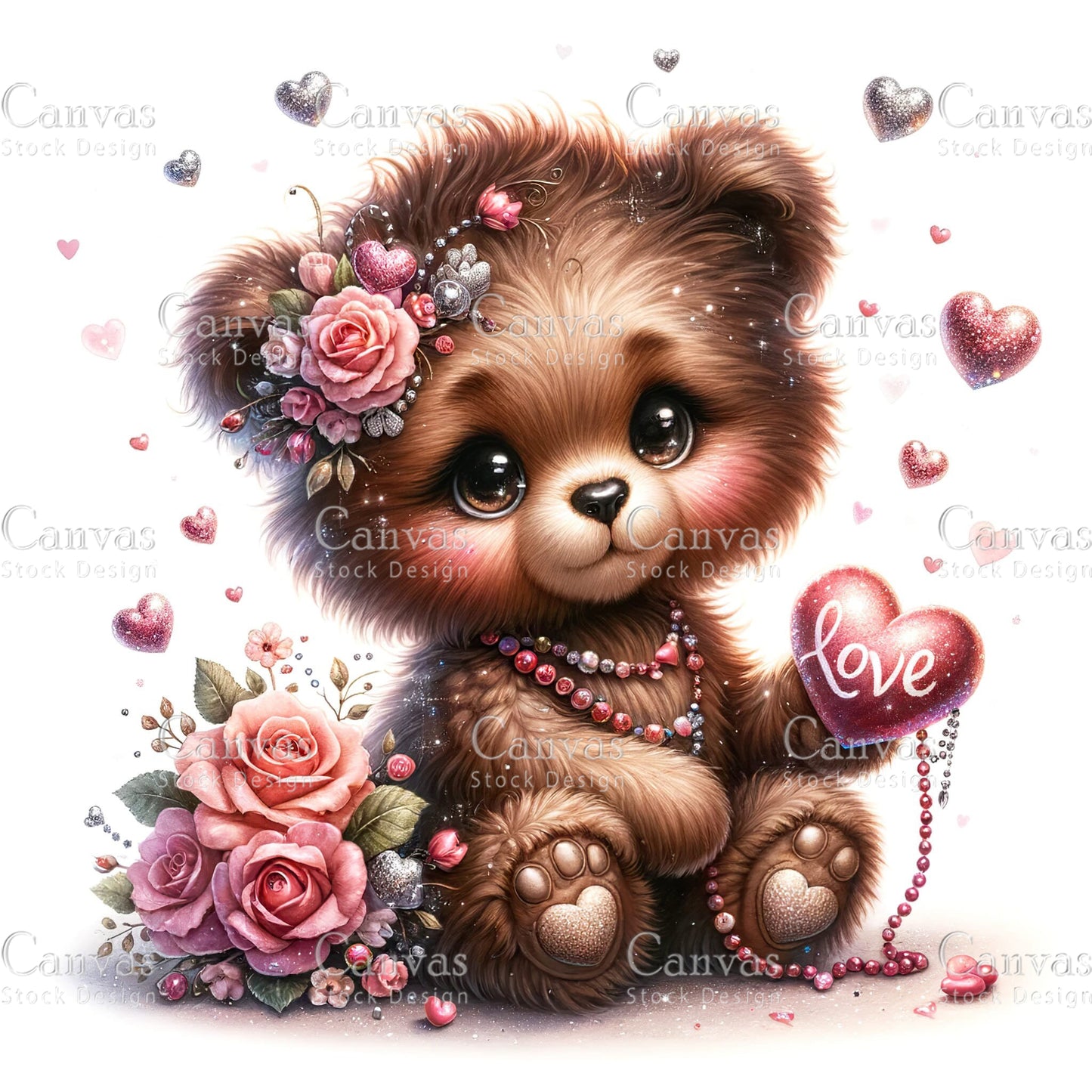 Watercolor teddy bear clipart, Spring clipart, Valentines clipart, Woodland animal clipart, Valentine printable, Valentines crafts