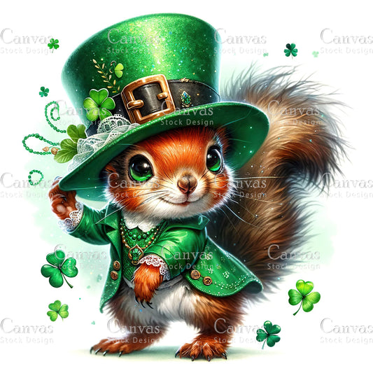 Watercolor St. Patrick's Day squirrel, Watercolor animal, Woodland animal, St. Patrick's Day printable, St. Patrick's Day crafts