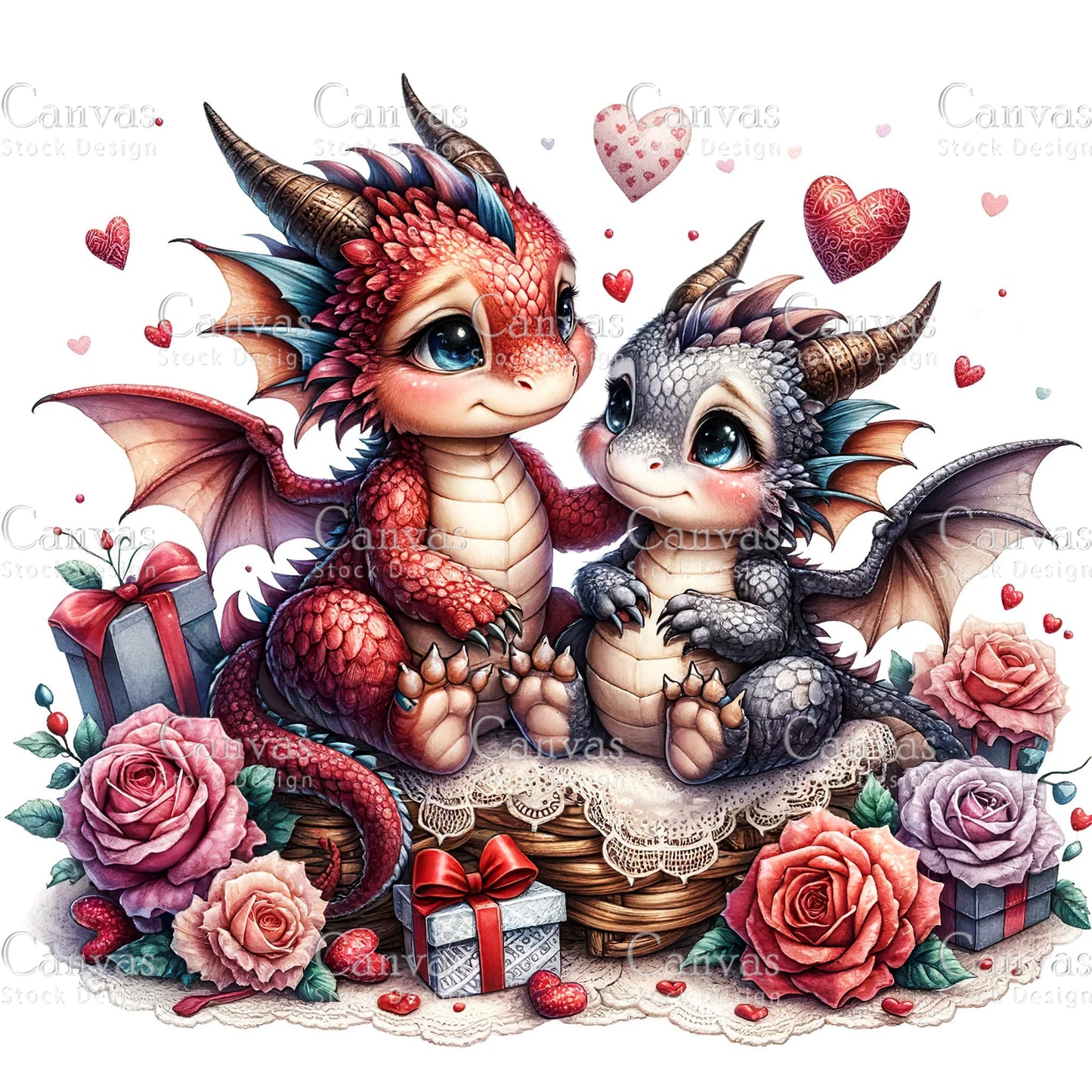 Watercolor animal valentines clipart, Cute dragon clipart, Spring clipart, Valentines clipart, Woodland animal, Valentine printable