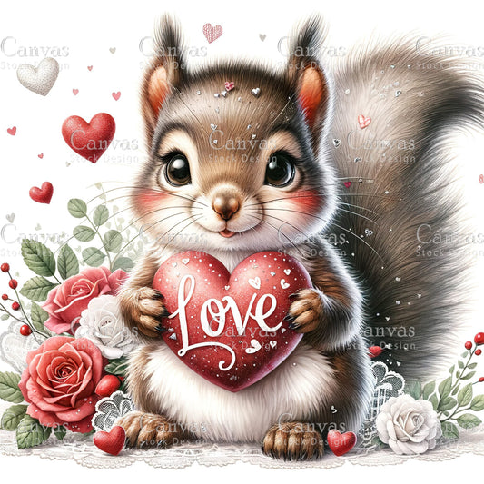 Watercolor animal valentines clipart, Cute squirrel clipart, Spring clipart, Valentines clipart, Woodland animal, Valentine printable