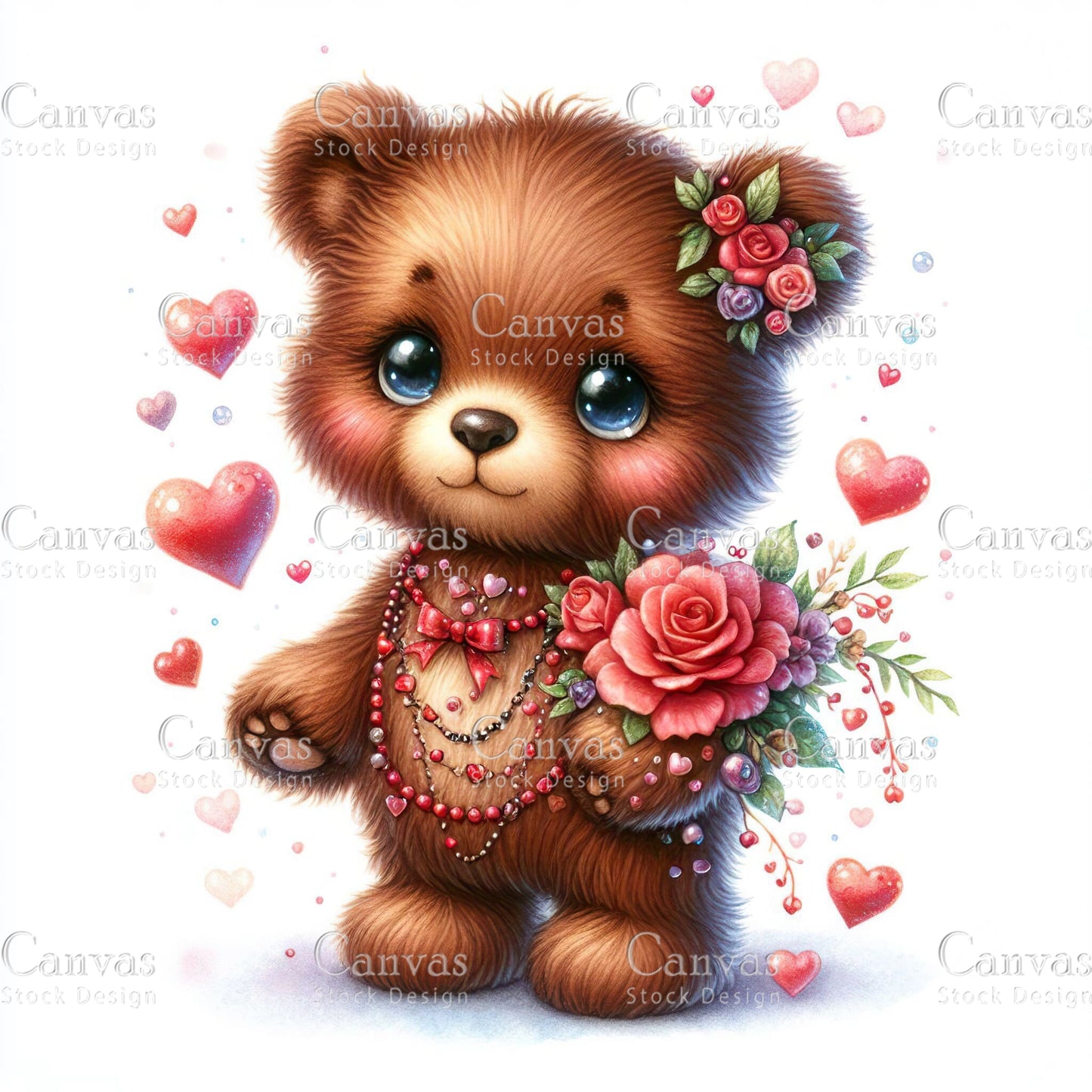 Watercolor teddy bear clipart, Spring clipart, Valentines clipart, Woodland animal clipart, Valentine printable, Valentines crafts